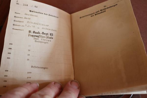 Copy of Luftwaffe pilot's license with blind flight He 111